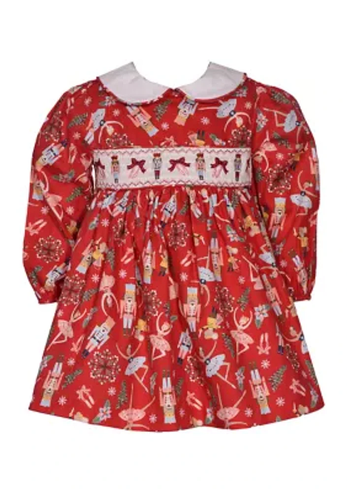 Toddler Girls Smocked Nutcracker Printed Dress