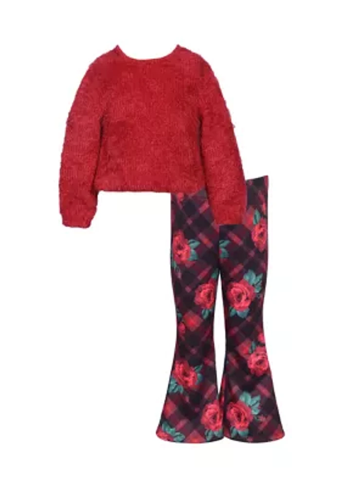 Toddler Girls Mixed Media Sweater and Printed Pants Set