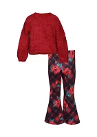 Toddler Girls Mixed Media Sweater and Printed Pants Set