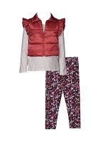 Toddler Girls 3 Piece Vest Set with Printed Leggings