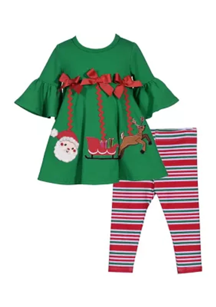 Toddler Girls Hanging Ornament Appliqué Top and Printed Leggings Set