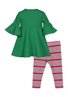 Toddler Girls Hanging Ornament Appliqué Top and Printed Leggings Set