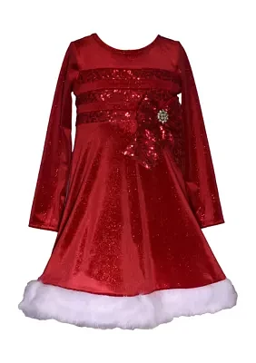 Baby Girls Stretch Velvet Dress with Faux Fur