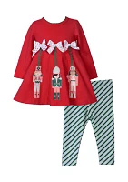 Baby Girls Nutcracker Appliqué Top and Striped Leggings Set