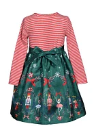 Baby Girls Striped Nutcracker Printed Dress