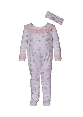 Baby Girls Printed Coverall with Headband