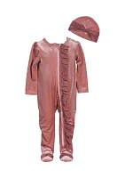 Baby Girls Velvet Footie Pajamas with Cap