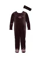 Baby Girls Velvet Footie Pajamas with Headband