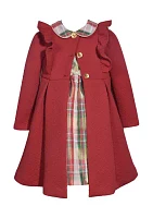 Baby Girls Plaid Printed Dress with Coat