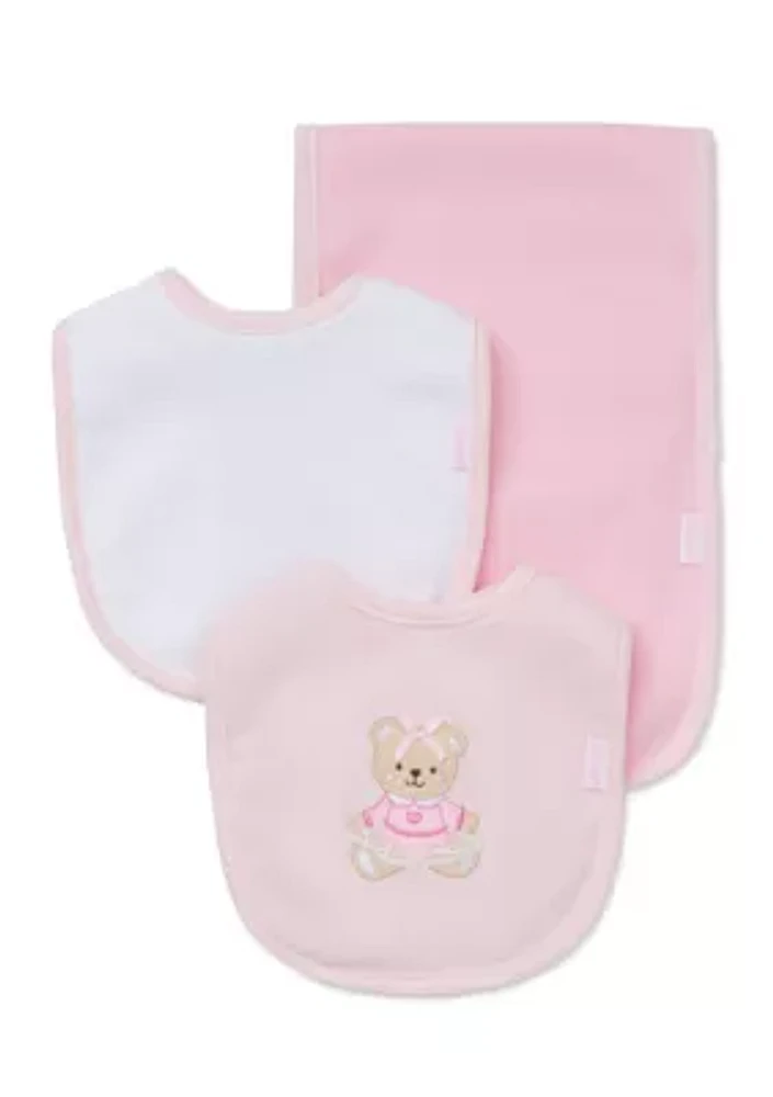 3-Piece Sweet Bear Bib and Burp Cloth Set