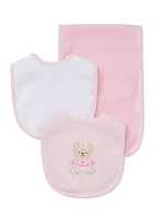 3-Piece Sweet Bear Bib and Burp Cloth Set