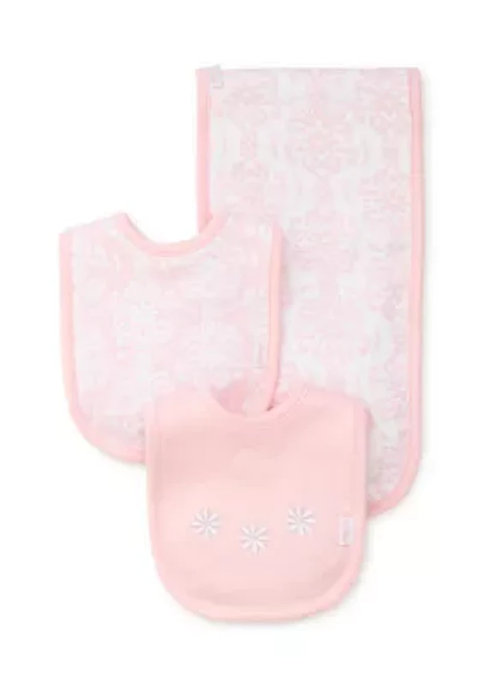 Baby Girls Patterned Bib and Burp Cloth Set