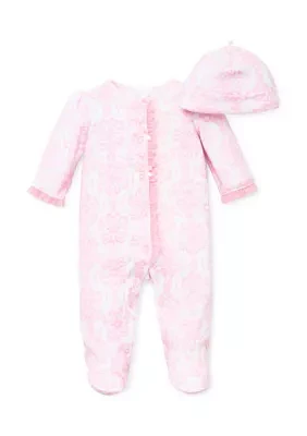 Baby Girls 2-Piece Pink Damask Footie Set