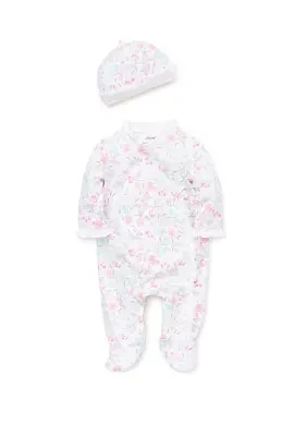 Baby Girls Watercolor Footie and Hat Set