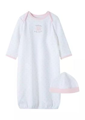 Baby Girls Cotton Gown and Cap Set