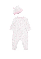 Baby Girls Joyful Bear Footie and Hat Pajama Set