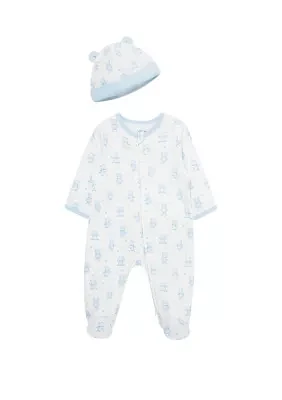 Baby Boys Happy Bear Footie and Hat Pajama Set