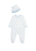 Baby Boys Happy Bear Footie and Hat Pajama Set