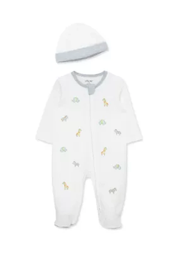 Baby Boys Safari Printed Footie Pajamas with Hat