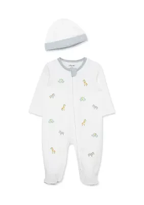 Baby Boys Safari Printed Footie Pajamas with Hat