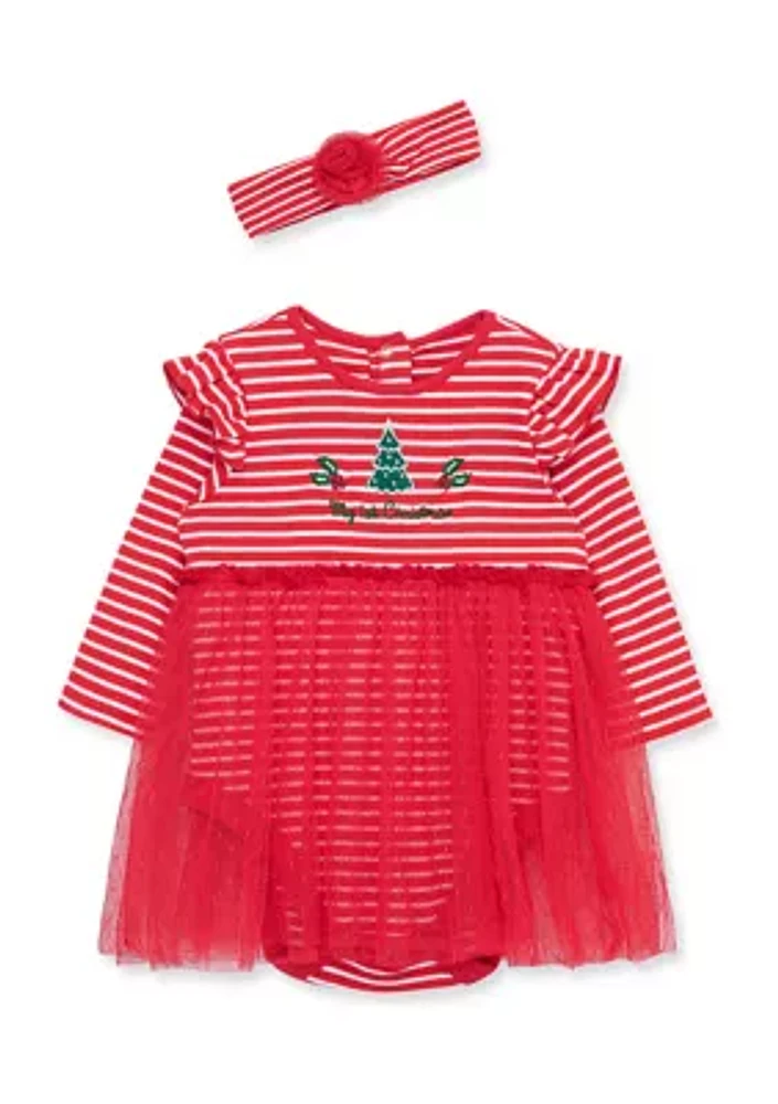 Baby Girls Holly Tree Bodysuit Set and Headband