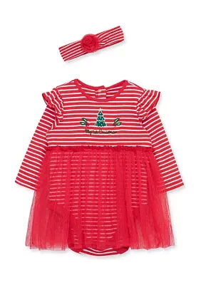 Baby Girls Holly Tree Bodysuit Set and Headband