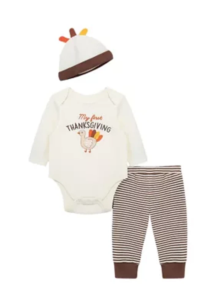 Baby Boys Turkey Bodysuit Set with Hat