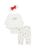 Baby Girls Christmas Bodysuit Set with Headband