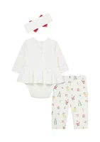 Baby Girls Christmas Bodysuit Set with Headband