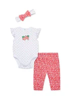 Baby Girls Strawberry Bodysuit and Leggings Set with Headband