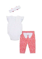 Baby Girls Strawberry Bodysuit and Leggings Set with Headband