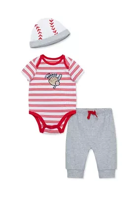 Baby Boys Baseball Bodysuit and Pants Set with Hat