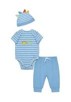 Baby Boys Dinos Bodysuit and Pants Set with Hat