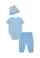 Baby Boys Dinos Bodysuit and Pants Set with Hat