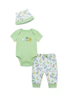 Baby Boys Jungle Bodysuit Pants Set with Hat