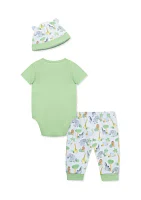 Baby Boys Jungle Bodysuit Pants Set with Hat