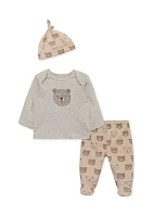 Baby Boys Fuzzy Bear Pants Set with Hat