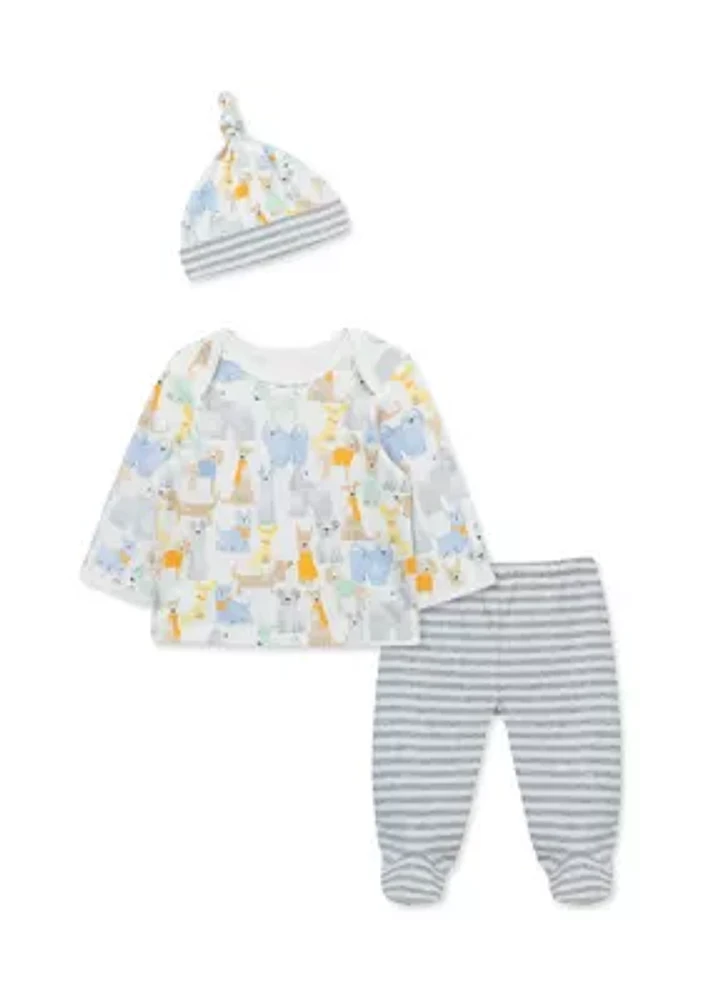 Baby Boys Puppy Party Printed Shirt Set with Hat