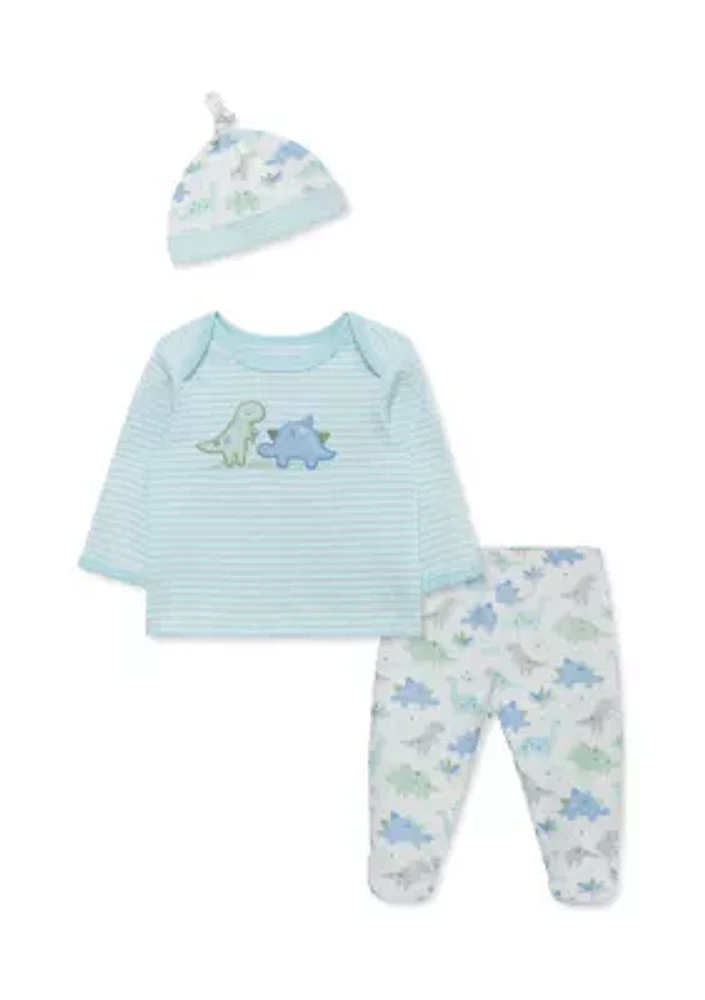 Baby Boys Cute Dinosaur Graphic Shirt Set with Hat