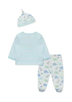 Baby Boys Cute Dinosaur Graphic Shirt Set with Hat