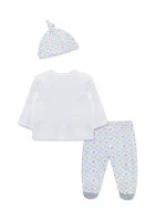 Baby Girls Trellis Rose Printed Pants Set with Hat