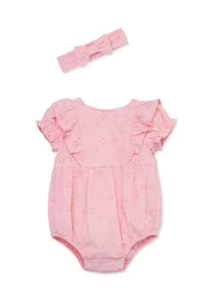 Pink Eyelet Bubble Bodysuit with Headband