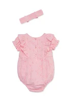 Pink Eyelet Bubble Bodysuit with Headband