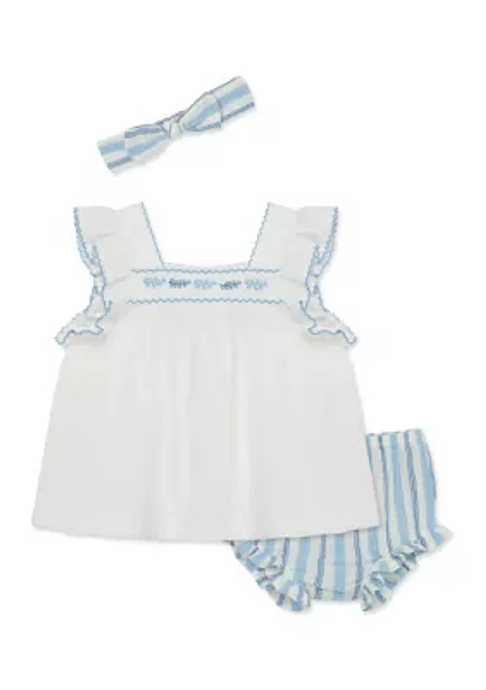 Baby Girls Sprigs Embroidered Top and Shorts Set with Headband