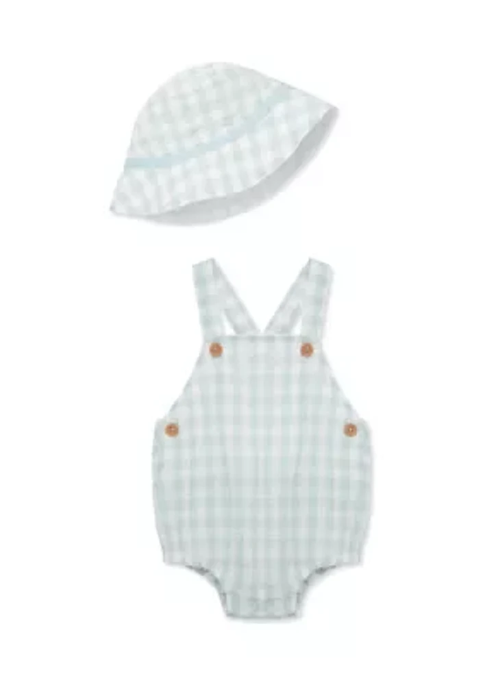 Baby Boys Check Printed Sunsuit with Hat