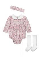 Baby Girls Smocked Bubble Set with Headband and Socks