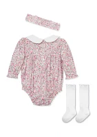 Baby Girls Smocked Bubble Set with Headband and Socks