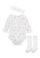 Baby Girls Dainty Floral Printed Bubble Set with Headband and Socks