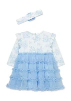 Baby Girls Rose Toile Tutu Bodysuit with Headband