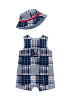 Baby Boys Patchwork Sunsuit with Hat